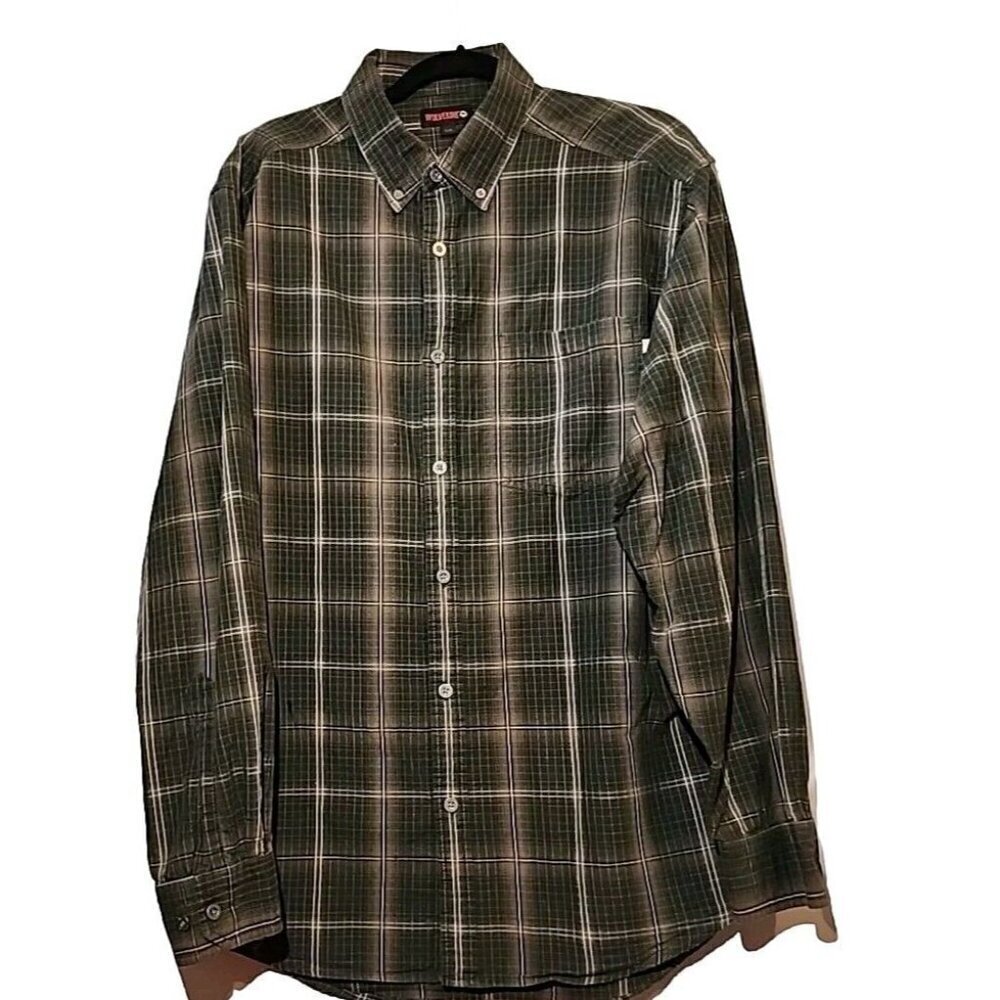 Wolverine Shirt Green Plaid Size Large Button Down Long Sleeve Cotton